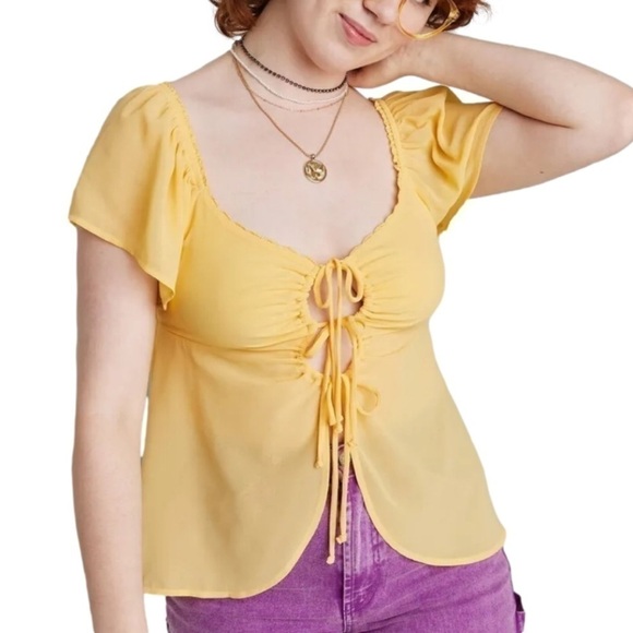 Wild Fable Yellow Flutter Top (Sz M) - Picture 1 of 12